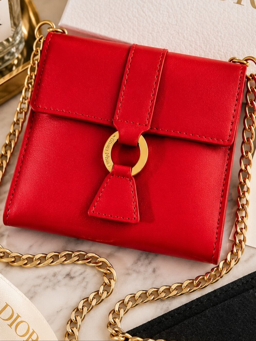 Vintage Christian Dior Red Leather Wallet Convertible Crossbody 80s 90s